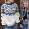 Round Neck Pullover Jacquard Vintage Print Sweater Meifu Market