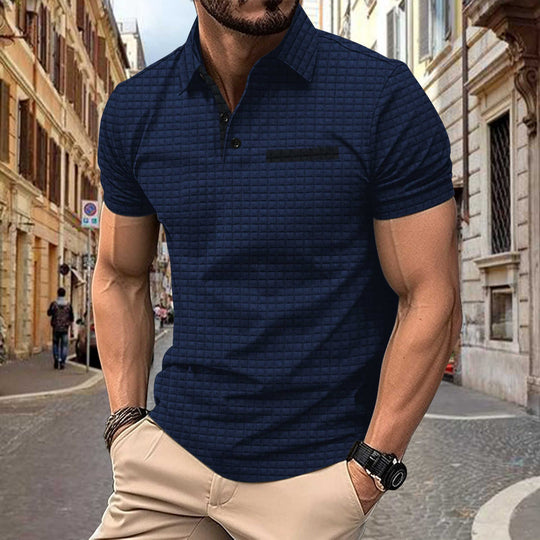 Plaid Jacquard Polo — Loose Fit Slit-Hem Shirt for Active Days