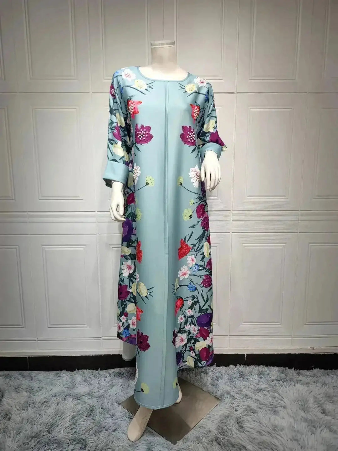 rhinestone print maxi dress | long sleeve positioning print robe | polyester chiffon muslim dress | energy saving