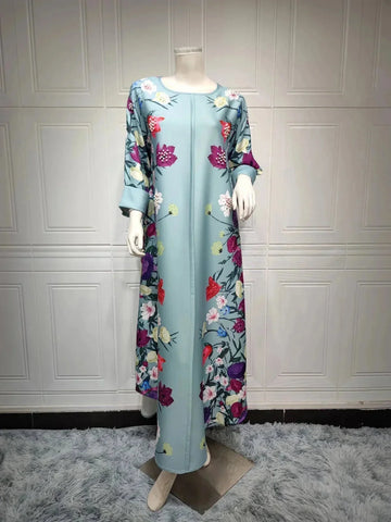 rhinestone print maxi dress | long sleeve positioning print robe | polyester chiffon muslim dress | energy saving