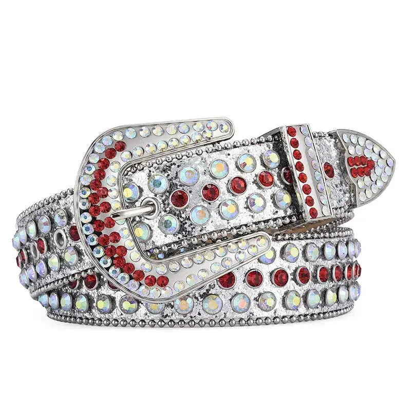 stainless-steel alloy belt | punk rock rivet buckle | rhinestone crystal decoration | energy saving