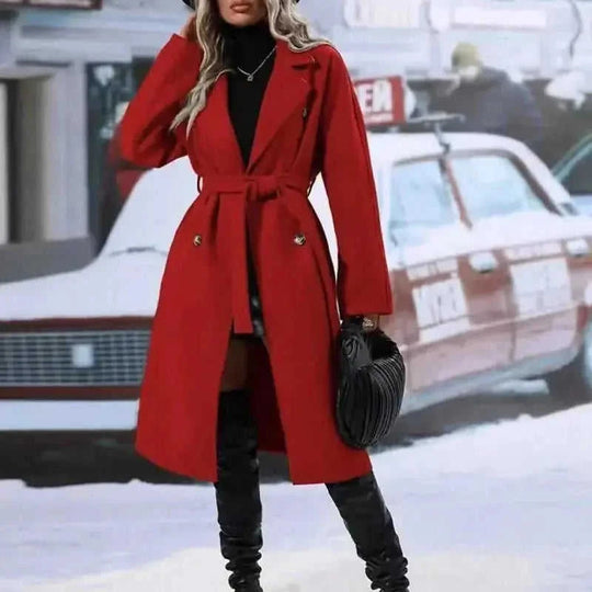 double-breasted trench coat women | long wool blend coat | belted winter jacket | ultrasonic cleaning