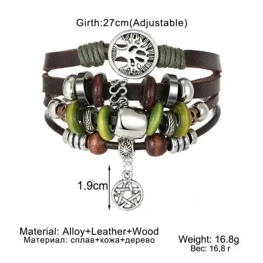 handmade beaded leather bracelet | genuine cow leather bracelet | adjustable punk bracelet | energy saving