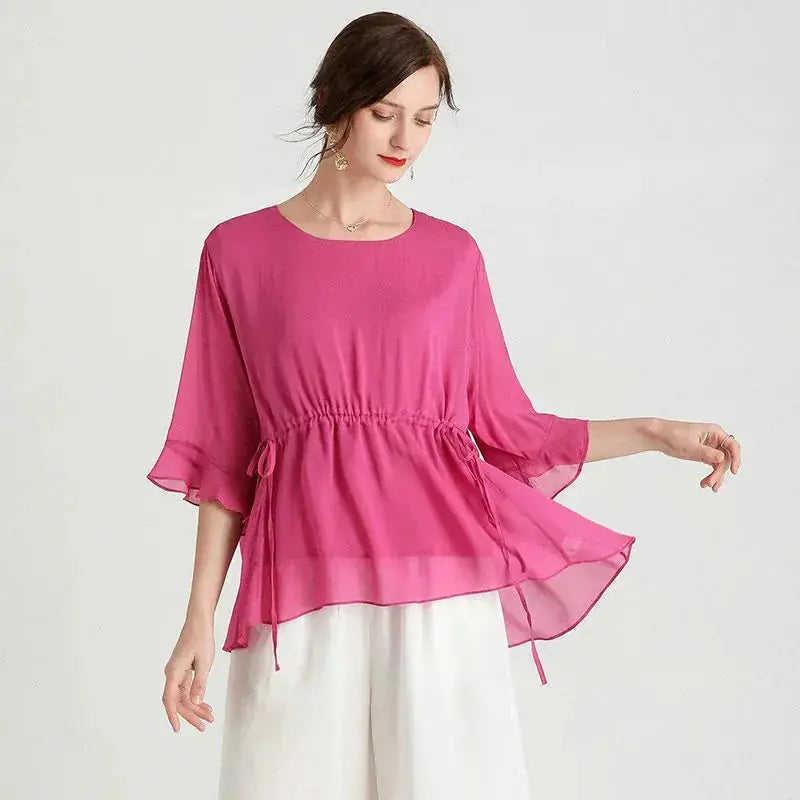 plus size silk blouse | womens short-sleeved blouse | slimming summer blouse | ultrasonic cleaning