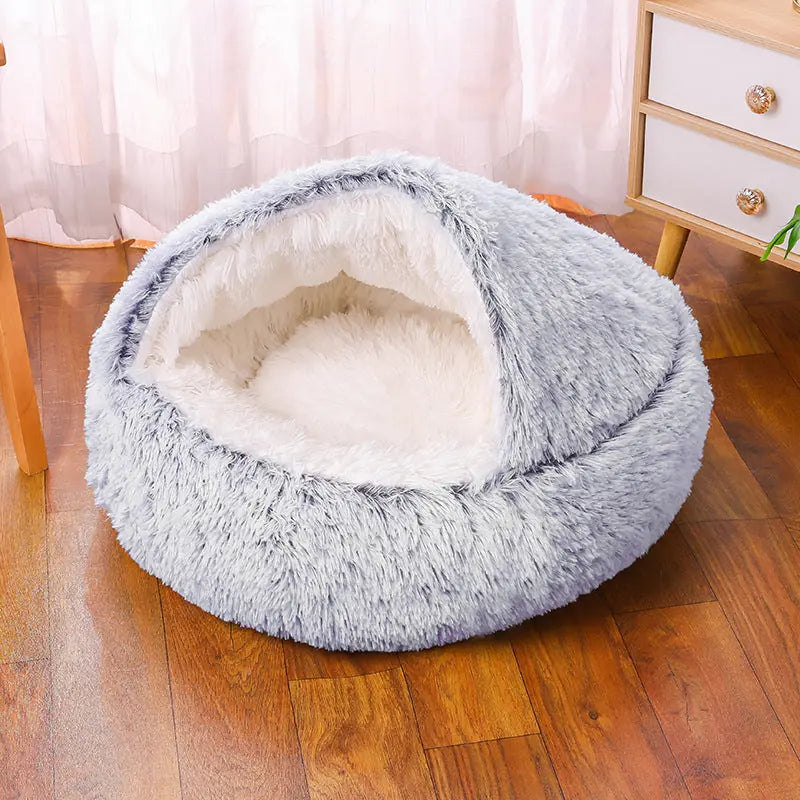 Deep Sleep Half-pack Semi-enclosed Dual-use Plush Round Pet Bed Meifu Market