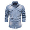 Men's Long-sleeved Denim Shirt Casual Solid Button Slim Tops Clothing L - size and dimension reference