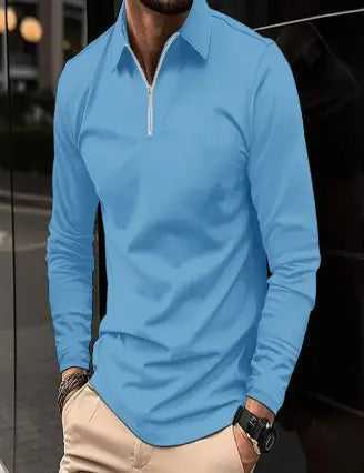 Buckle European And American Men's Daily Casual Polo Collar Long Sleeve Polo Wear - Meifu Market