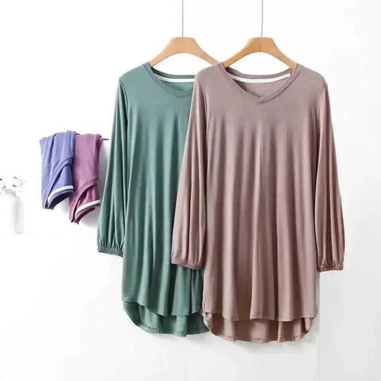 modal fabric pajamas | plus size loose fit sleepwear | long sleeve nightwear for women | ultrasonic cleaning