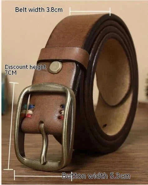 thick pure copper pin buckle | genuine cattlehide leather belt | heavy-duty leather belt | energy saving