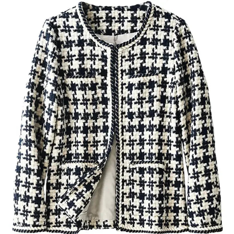 houndstooth blazer for women | petite wool blend jacket | cropped womens blazer | ultrasonic cleaning