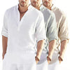 Men's Casual Cotton Linen Solid Color Long Sleeve Shirt Loose Stand Collar Meifu Market