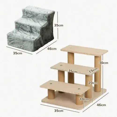 PawHut Three-Step Dog Stairs, With Washable Plush Cover, For High Bed Sofa, Dog Stairs For Small Dog And Cat - Light Grey Meifu Market