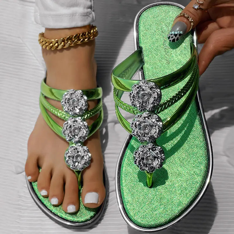 Floral Pattern Flip-Flops Comfortable Casual Summer Beach Slippers - Anklet Not Included Meifu Market