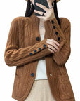 Pure Wool Cardigan Women's Stand Collar Outer Sweater Loose Knitted Coat