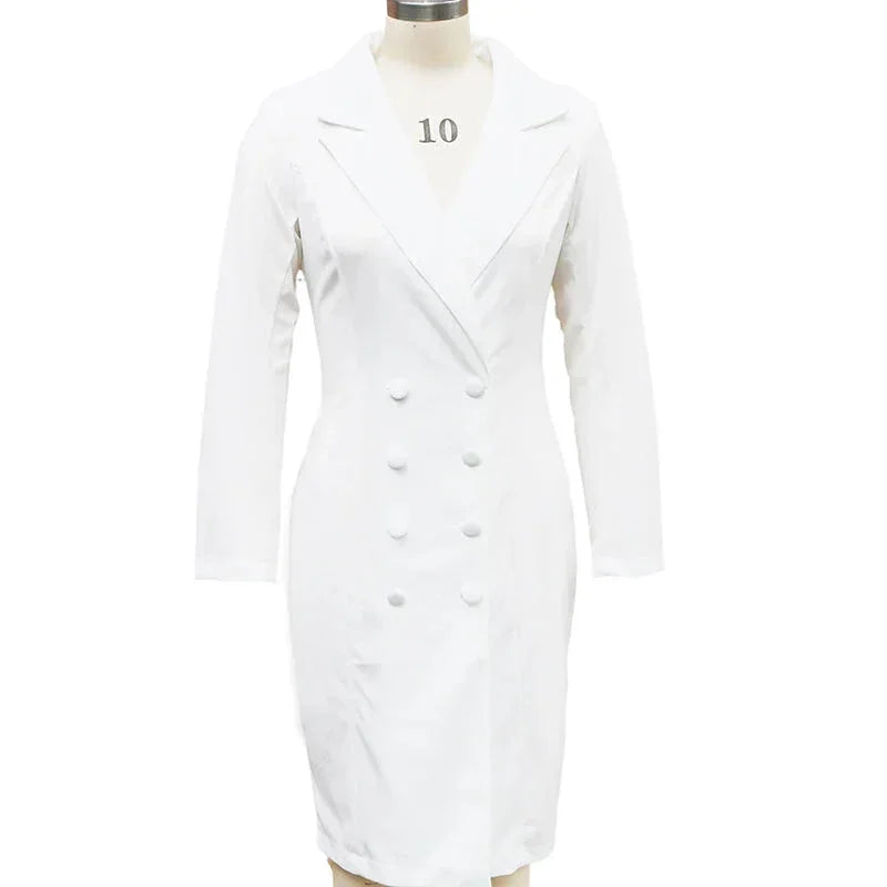 notch lapel midi dress | button front office dress | long sleeve formal wear | ultrasonic cleaning