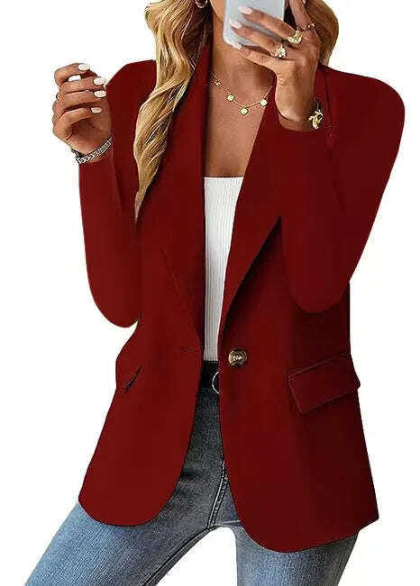 Ins Lapel Button Jacket Fashion Commuter Casual Suit Jacket Women's Long-sleeved Tops Outwear Clothing Meifu Market