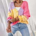 Women's Color Block V Neck Button Front Knit Cardigan Sweater Outerwear Meifu Market