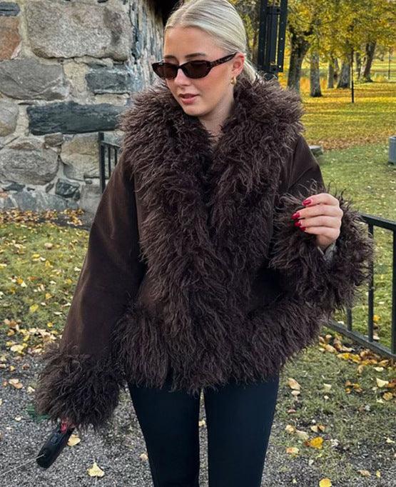 Women's Fashionable Warm Wind-resistant Wool Splicing Coat Meifu Market