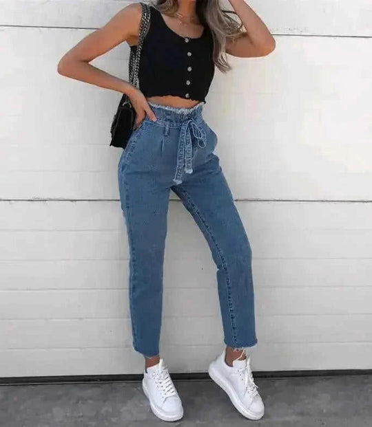 high-waisted denim jeans for women | plus size pencil pants | washed stretchy jeans | ultrasonic cleaning