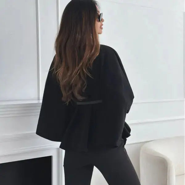 New Stand Collar Batwing Sleeves Cloak Top With Belt Ins Fashion Temperament Jacket Woolen Sweater Outwear For Women Clothing Meifu Market