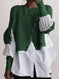 Crew Neck Long Sleeve Knitted Multi-color Patchwork White Shirt Women's Meifu Market