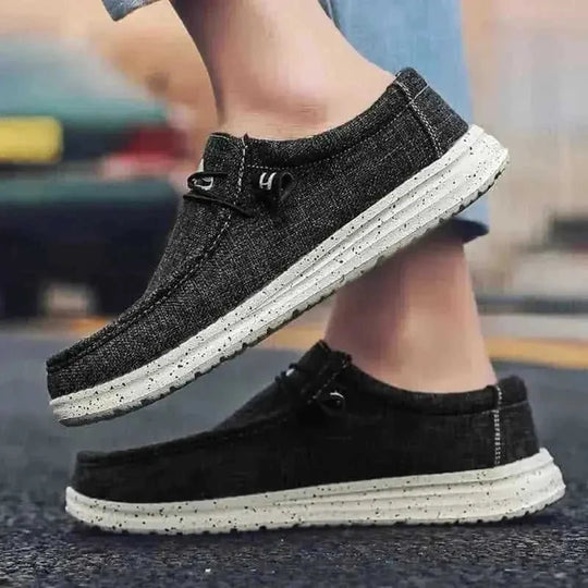 canvas slip-on loafers | breathable fabric shoes | lightweight casual footwear | ultrasonic cleaning