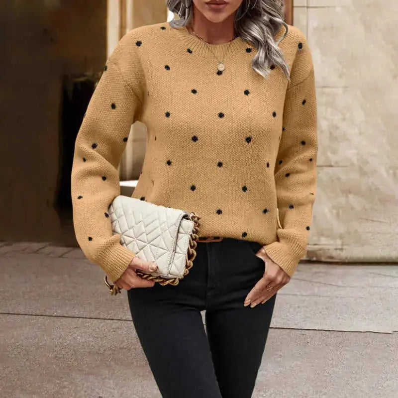 Ins Polka Dot Print Pullover Sweater Fashion Casual Long-sleeved Jacquard Knitted Top Winter Round Neck Clothing For Women Meifu Market