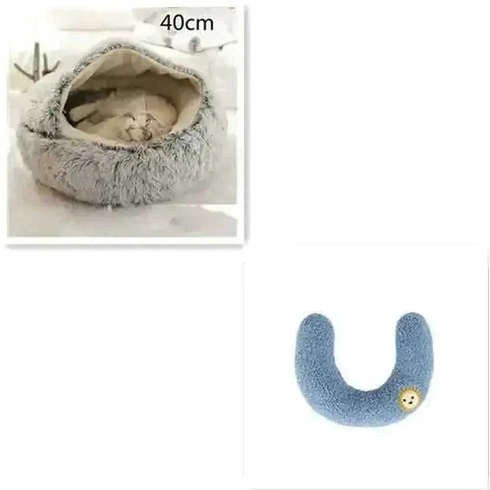 2-in-1 Dog & Cat Bed - Round Plush Warm Winter Pet House - view 32 (material: fleece, cotton | pattern: check | season:...