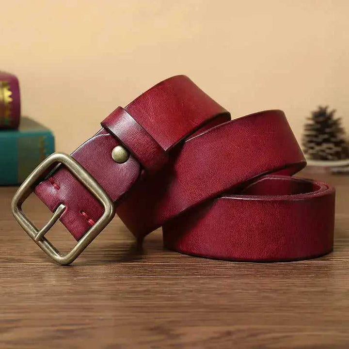 Fashion Pin Buckle Pure Copper Men's Cowhide Vintage Belt 125cm - color variant display