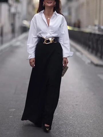 high-waisted maxi skirt | solid color maxi skirt | flowy chiffon skirt | energy saving