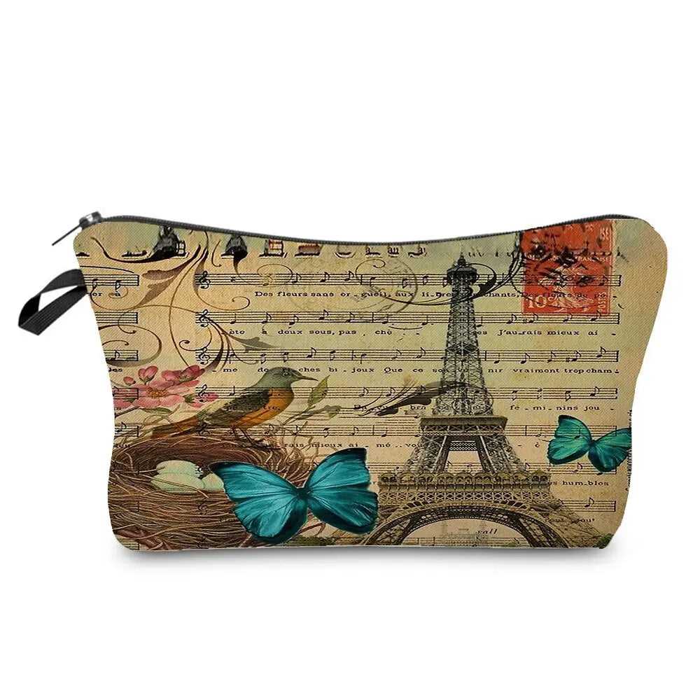 Eiffel Tower Printed Women's Cosmetic Bag | Zipper Female Makeup Bag 