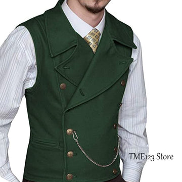 Woolen Suit Vest Retro Slim Fit Double Breasted Vests Victorian Style 