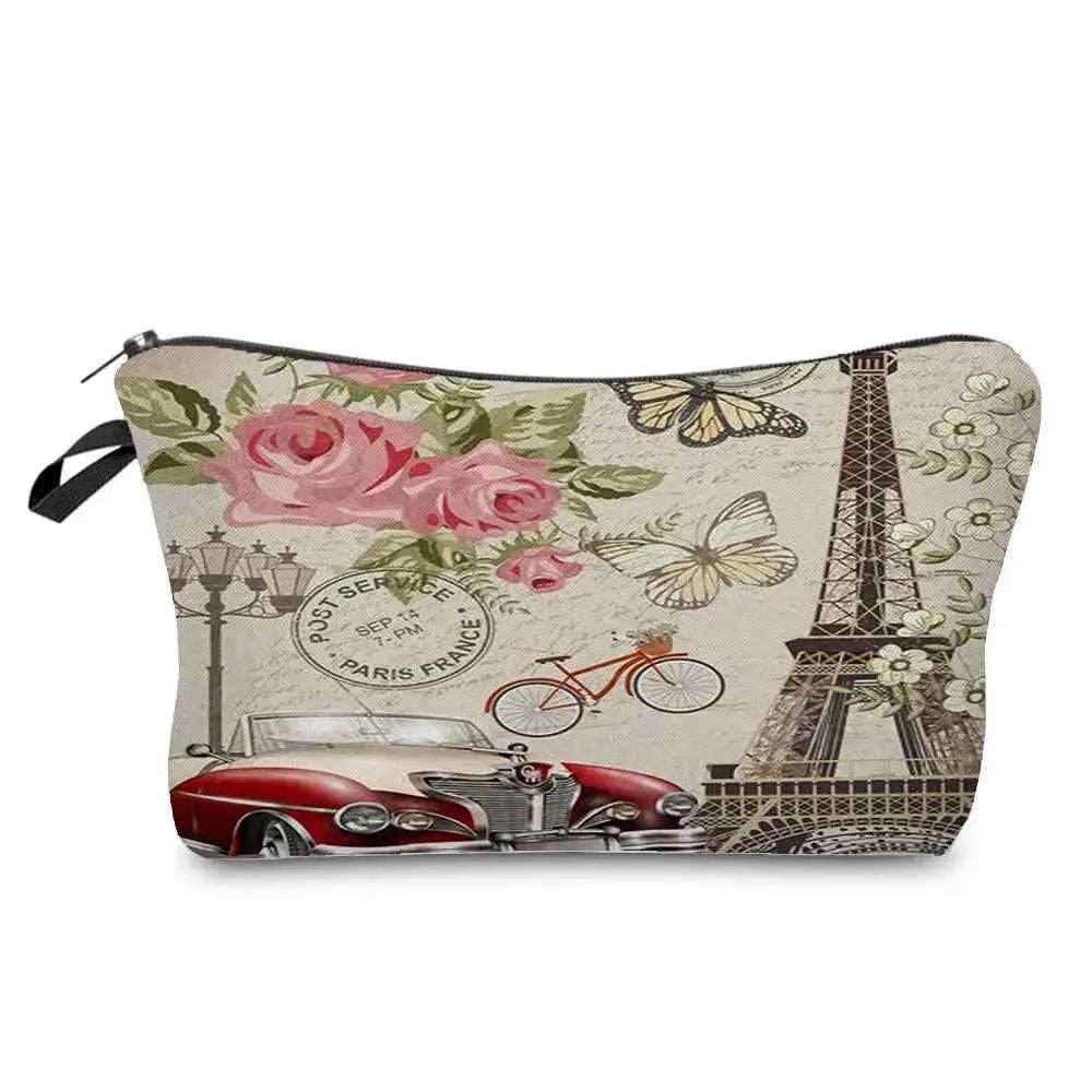 Eiffel Tower Printed Women's Cosmetic Bag | Zipper Female Makeup Bag 