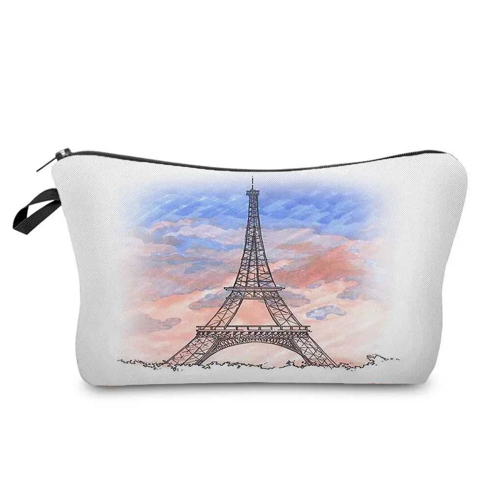 Eiffel Tower Printed Women's Cosmetic Bag | Zipper Female Makeup Bag 