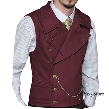 Woolen Suit Vest Retro Slim Fit Double Breasted Vests Victorian Style 