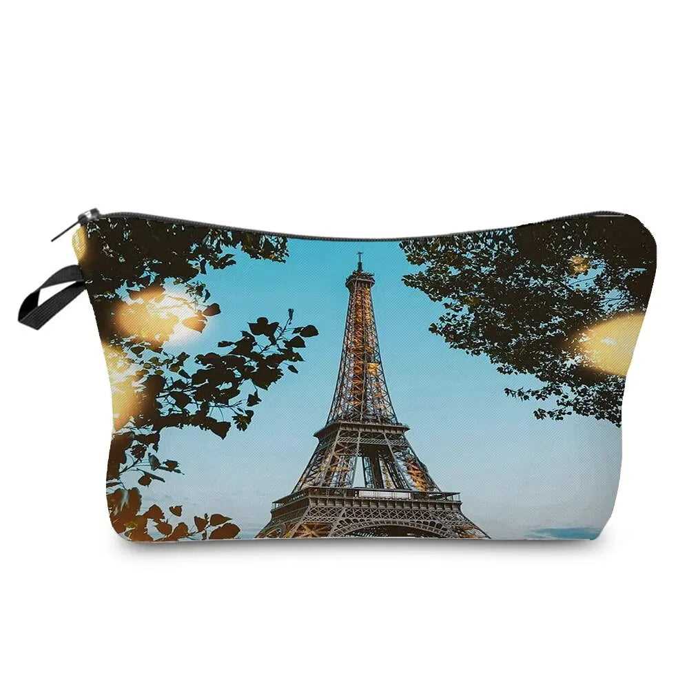 Eiffel Tower Printed Women's Cosmetic Bag | Zipper Female Makeup Bag 