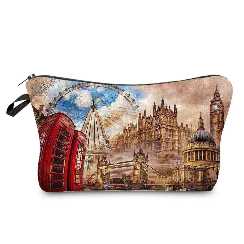 Eiffel Tower Printed Women's Cosmetic Bag | Zipper Female Makeup Bag 