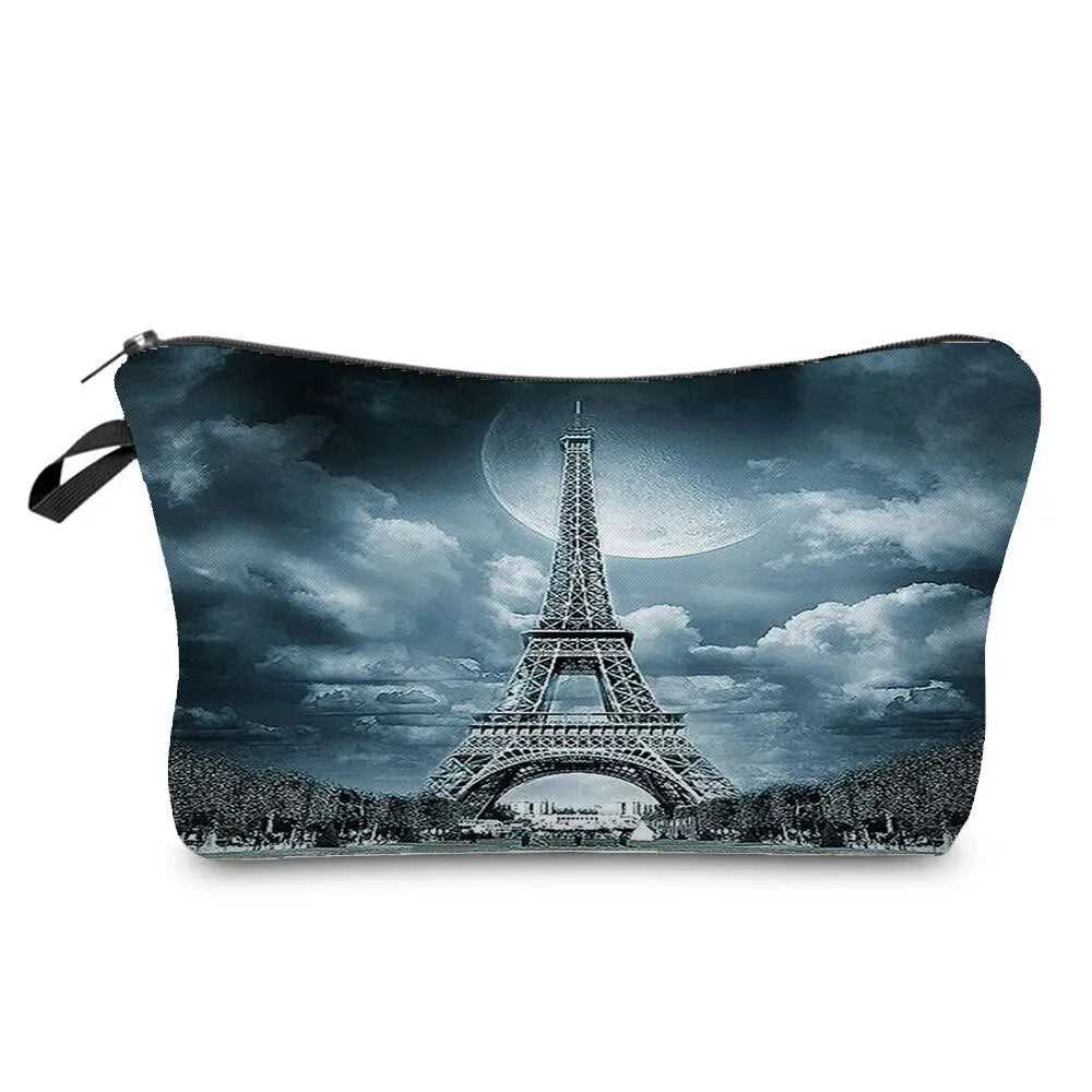 Eiffel Tower Printed Women's Cosmetic Bag | Zipper Female Makeup Bag 