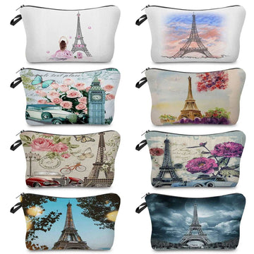 Eiffel Tower Printed Women's Cosmetic Bag | Zipper Female Makeup Bag 