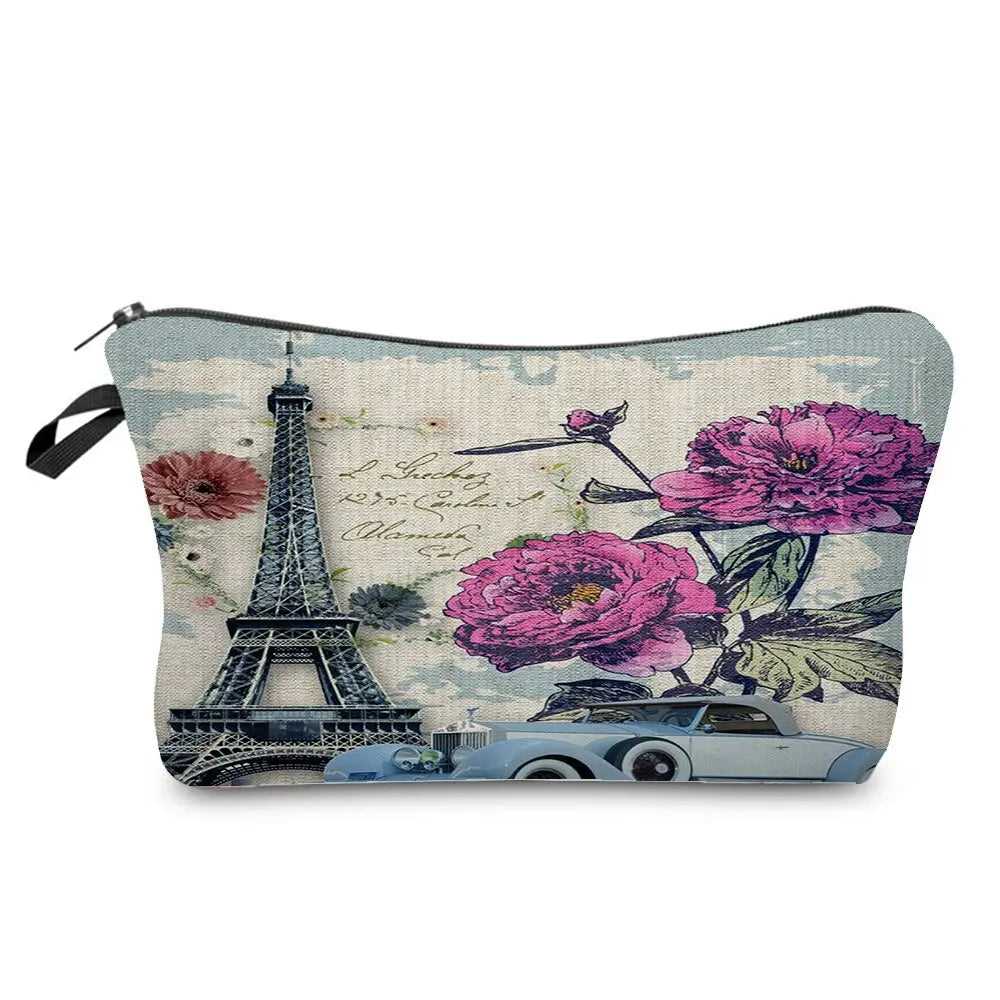 Eiffel Tower Printed Women's Cosmetic Bag | Zipper Female Makeup Bag 