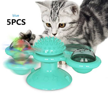 Cat Rotating Windmill Multi-Function Toys Itch Scratching Device Teeth Shining Toy 