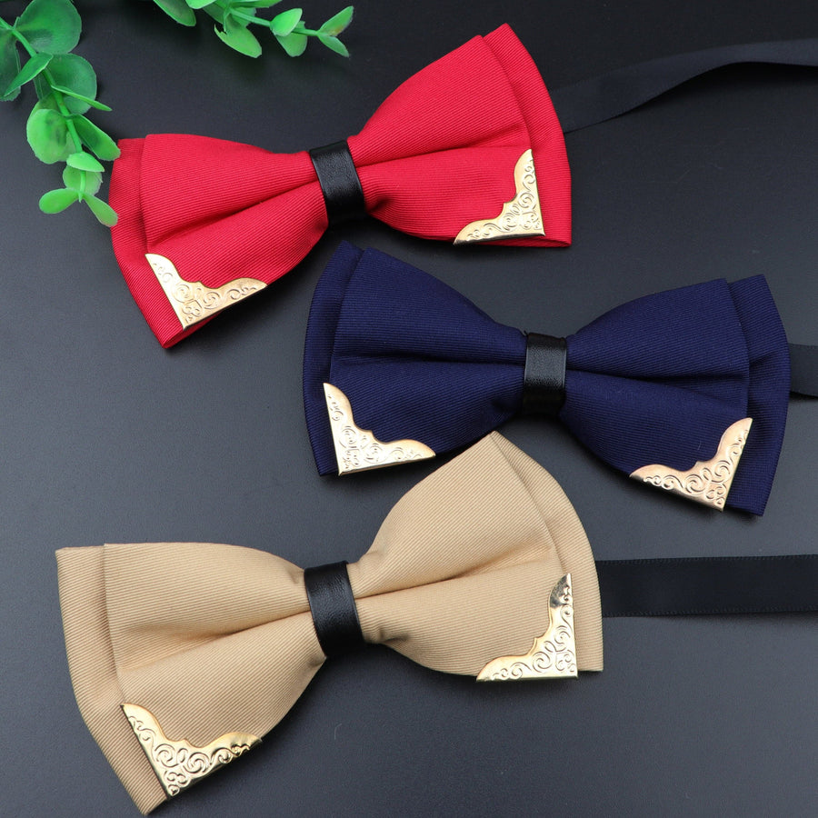 Men's Bow Tie Metal Head Solid Noble Classic Double Layer Polyester Butterfly Bowtie Cravat Bowties Female Male Neckwear - Meifu Market