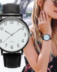 Fashion Women's Watch Arabic Number Unisex Strap Minimal Round Dial Classic Black Leather Strap Ladise Watches Wrist Watch - Meifu Market