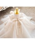 Korean Baby Girl Baptism Dress Kids Beading Bow Lace Tulle Toddler 