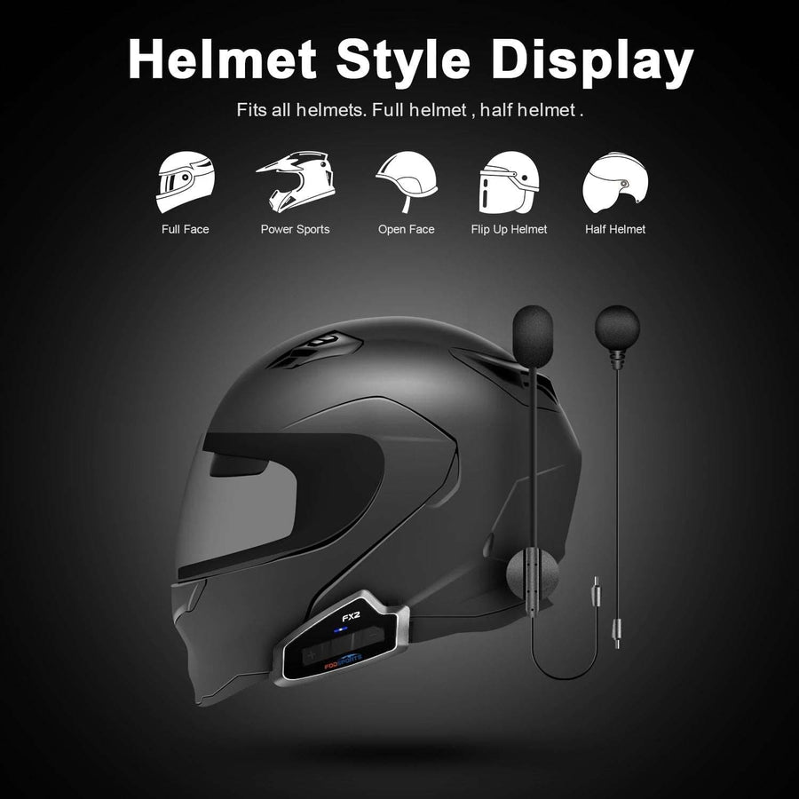 2pcs Fodsports bluetooth 5.0 motorcycle helmet intercom waterproof