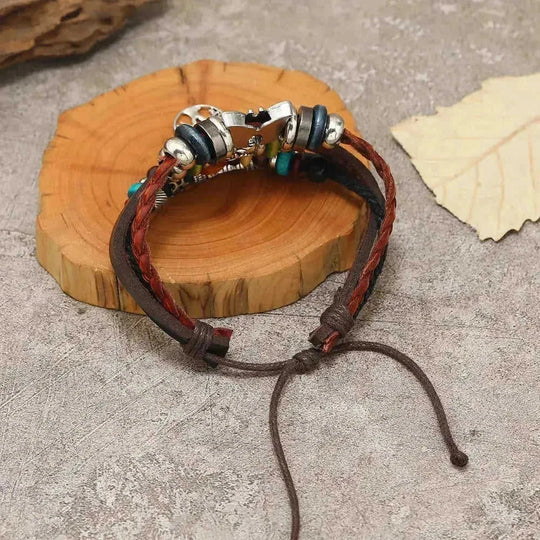 Newbutterfly Retro Leather Bracelet European American Cross-border Hot Ethnic Style Multi-layer Cat's Eye Peace Stainless Steel Meifu Market