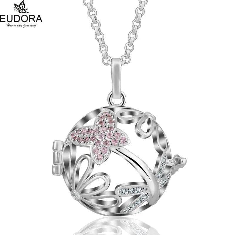 EUDORA 18mm Pregnancy Bola Ball Pink Crystal Lockets Necklace K224