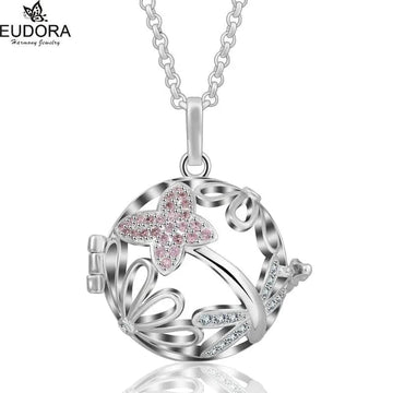 EUDORA 18mm Pregnancy Bola Ball Pink Crystal Lockets Necklace K224 