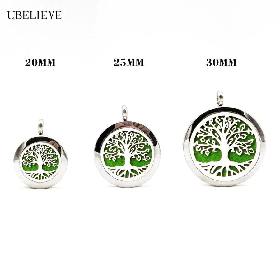 Stainless Steel Tree Hollowed Magnetic Aromatherapy Diffuser Necklace