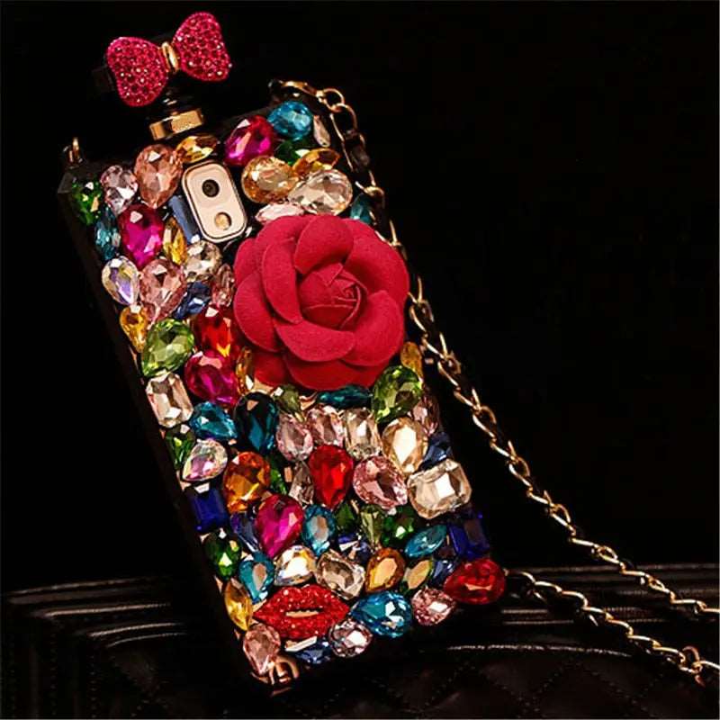 Fashion Bling Camellia Flower Perfume Bottle iPhone Case 